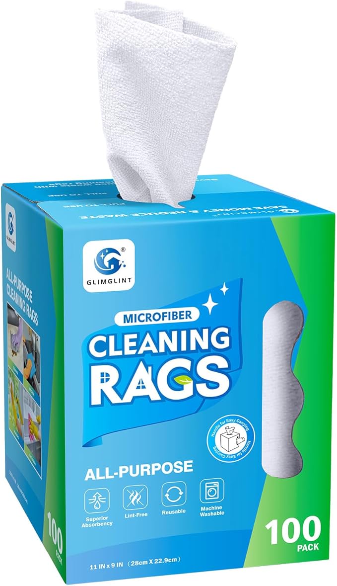 GLIMGLINT White Microfiber Cleaning Cloth, 100 Pack Cleaning Rags, Ultra