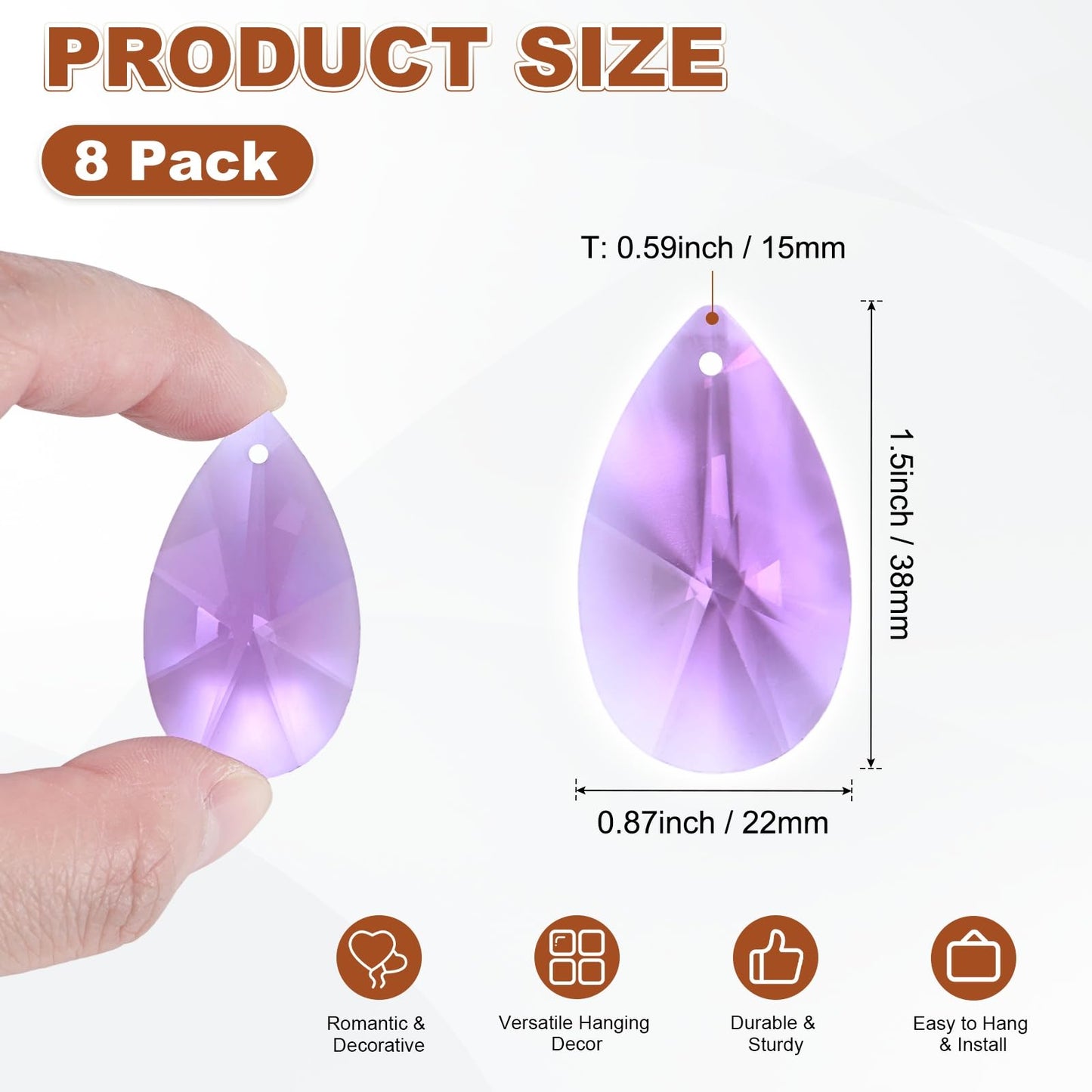 M METERXITY 8-Pack Crystal Pear Shaped Prisms, 38mm/1.5 Inch Chandelier Pendant Maker Hanging Crystals Chandelier Prisms for Home/Windows/Garden/DIY Decoration[Purple]