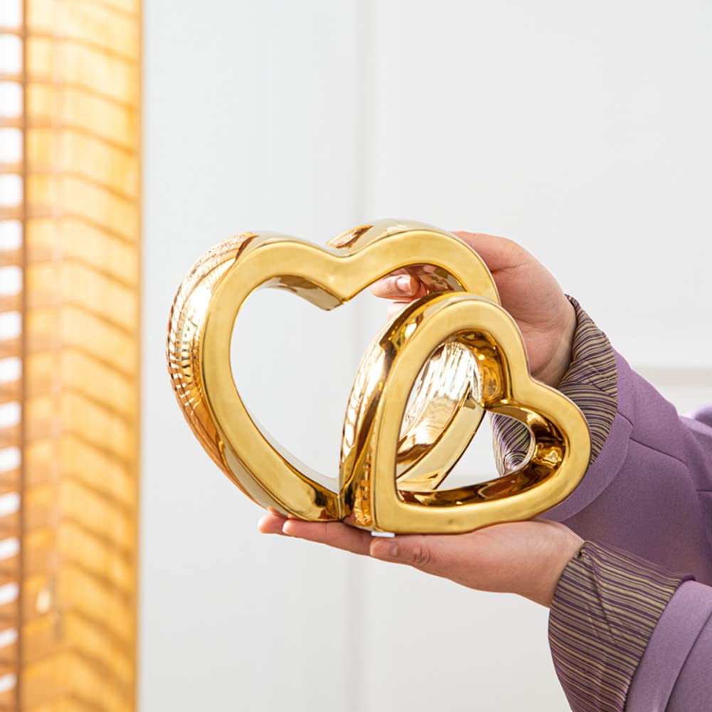 WEIDILIDU Home Decor Porcelain Heart Sculpture Modern Abstract Art Ceramic Statue GoldenTable Decorations for Dining Room Living Room Office Centerpiece (Golden W795)