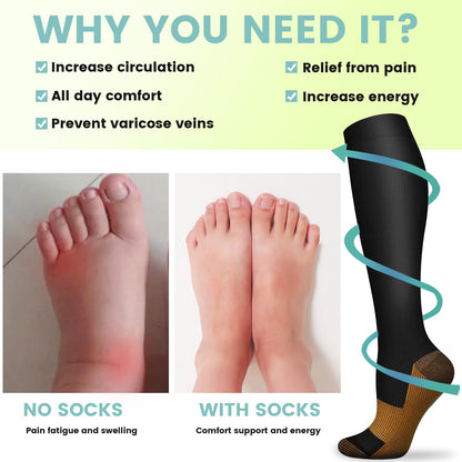 Iseasoo Copper Compression Socks For Men & Women Circulation-Best For Running Hiking Cycling 15-20 mmHg