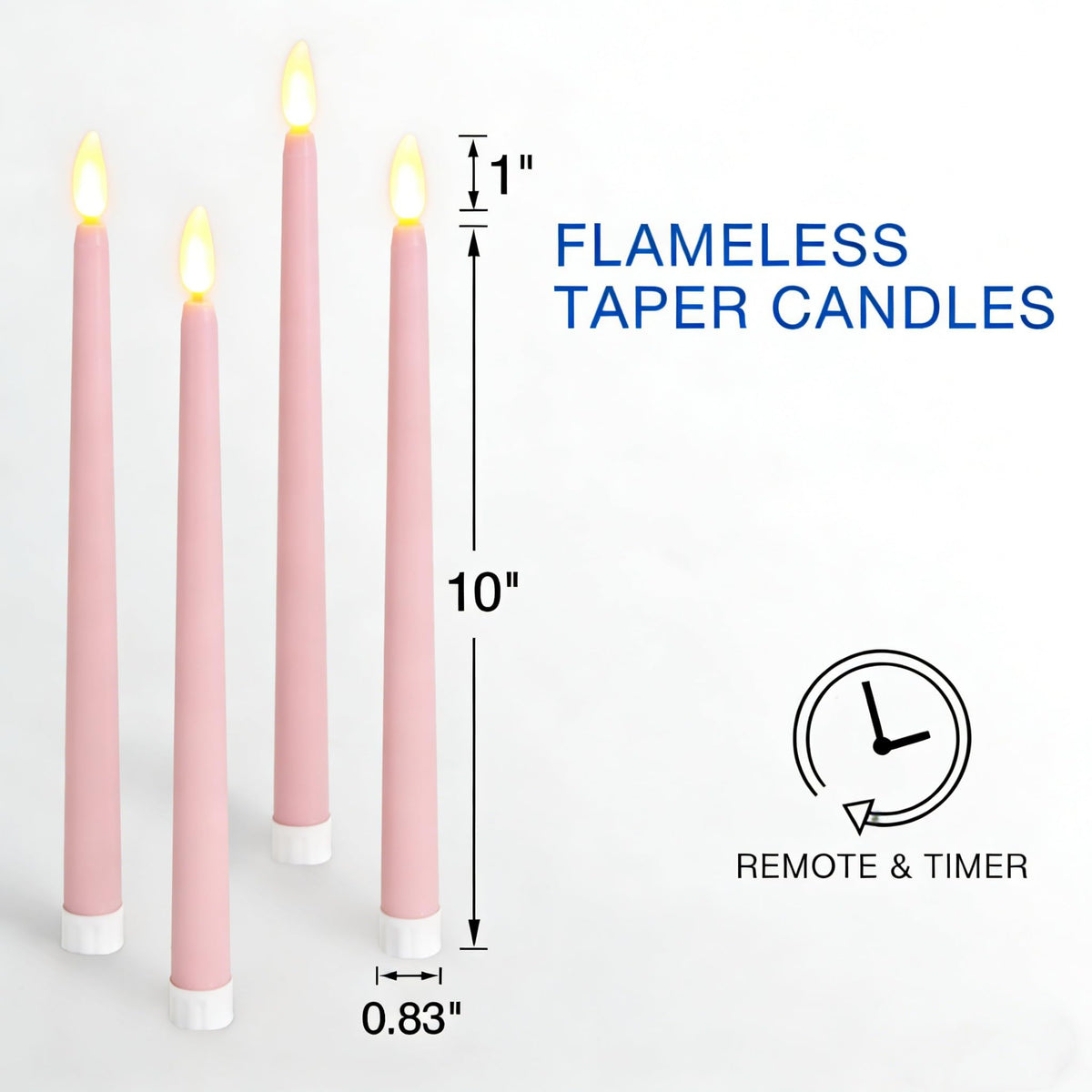 Ni-JASW Pink Flameless Taper Candles with Remote, Flickering Battery LED Candlesticks Spring Home Decor Set of 6