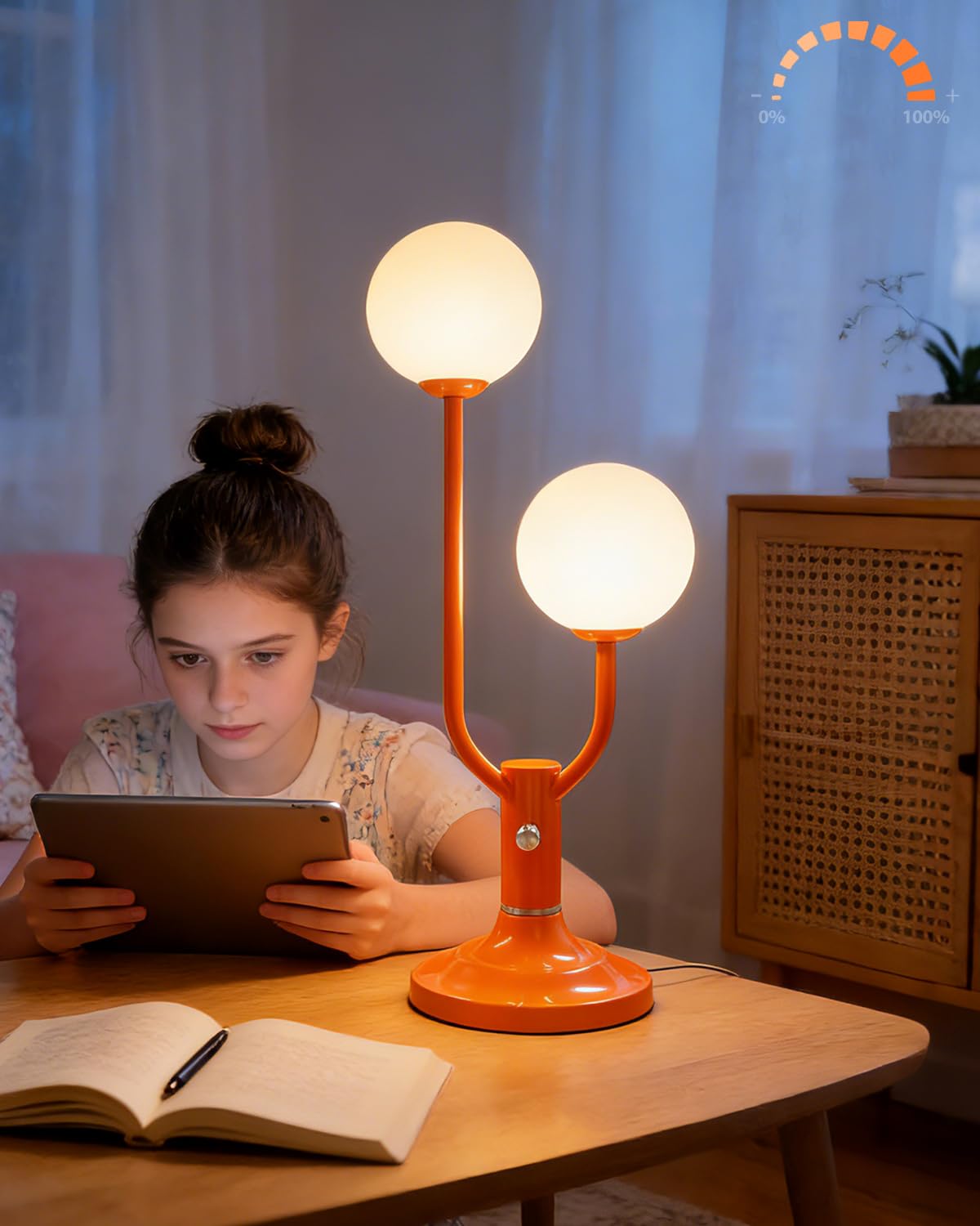 Lightdot Globe Table Lamp for Bedroom Mid Century Modern Orange Small Desk Lamp Dimmable 3000K Warmwhite Nightstands Bedside Lamp for Living Room Home Office(G9 Bulbs Included)