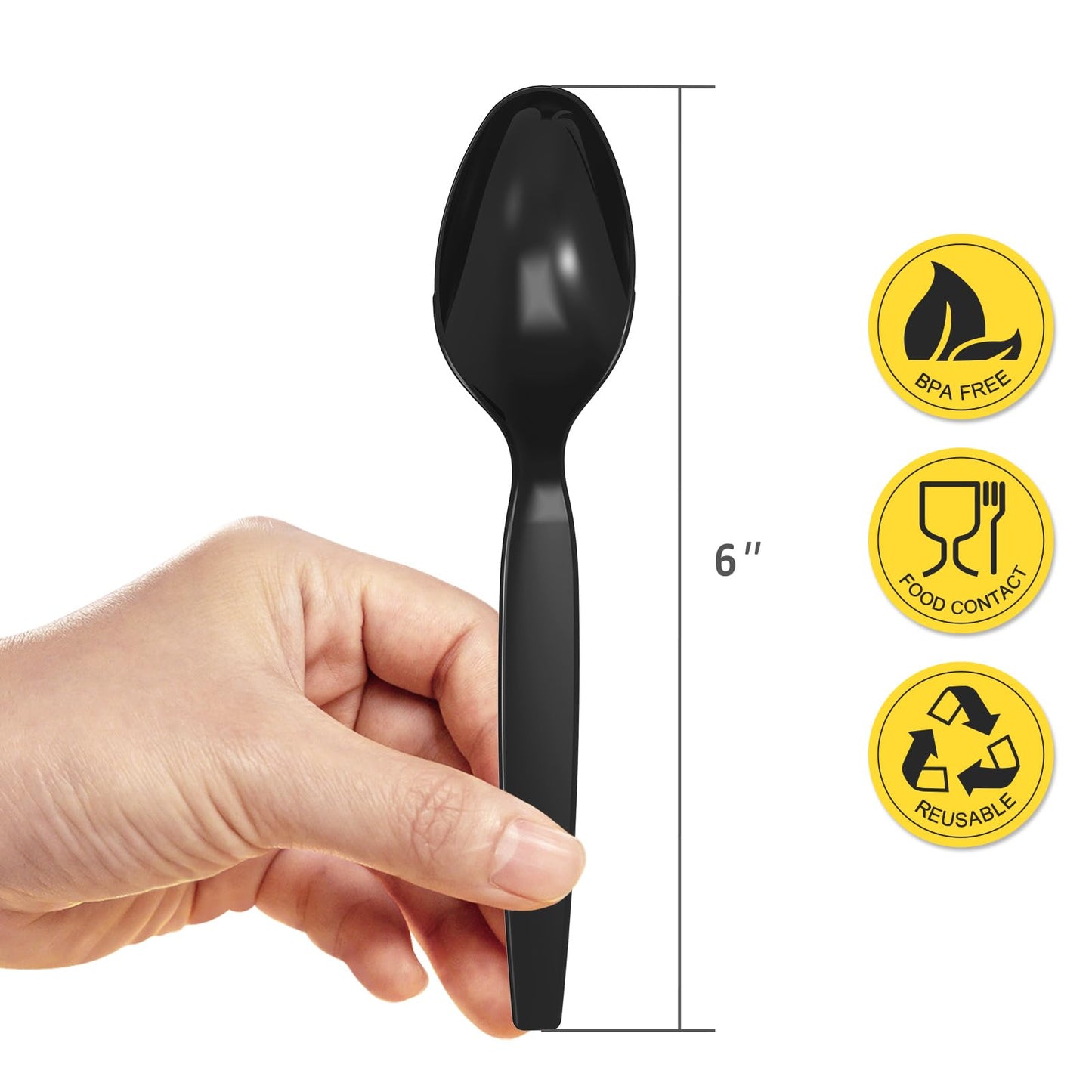 POSATE Heavyweight Plastic Spoons, Black, Pack of 100, Disposable Utensils for Party Supply