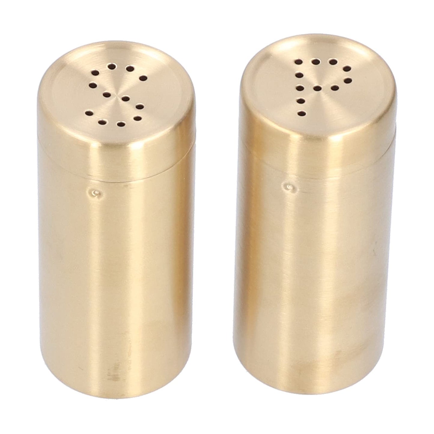 Salt Seasoning Bottle 2 Pcs Condiment Pots, Stainless Steel Jar Shakers Kitchen Container Tool, 1.5x1.5x3.4in 6.8oz Seasoning Shaker for Salt Cinnamon (Gold)
