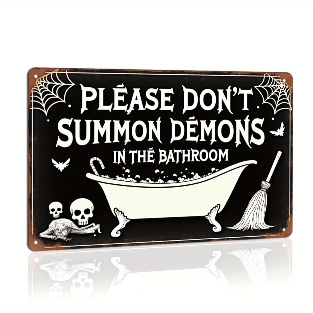 Please Don't Summon Demons in the Bathroom Halloween Retro Metal Tin Sign Wall Art Decor for Home Farmhouse Halloween Bathroom Party 8x12 Inch