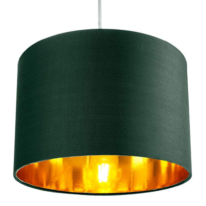 Contemporary and Chic Forest Green Cotton 12" Table or Pendant Circular Drum Lamp Shade with Shiny Copper Inner - 60watt Maximum by Happy Homewares