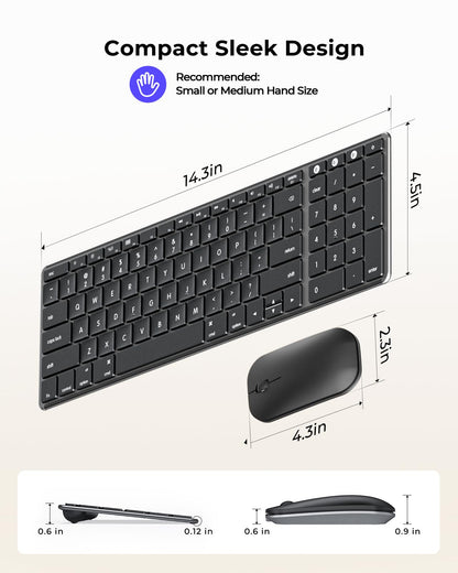 seenda Bluetooth Keyboard and Mouse for Mac, SKM64-2 Multi-Device Rechargeable Slim Wireless Keyboard Mouse Stainless Steel Full Size, Compatible with MacBook Pro/Air, iPad, Mac - Space Gray