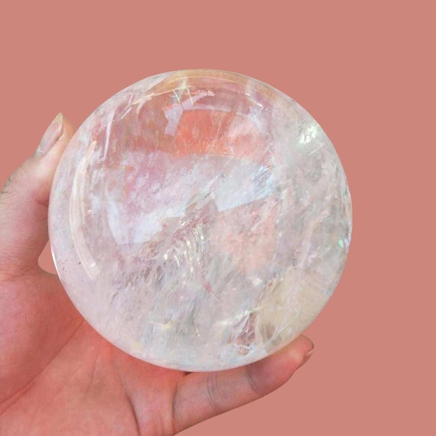 RALDMOV Natural Clear Quartz Crystal Ball,White Crystal Sphere Healing Crystal Ball with Stand Home Decor Prosperous Love Invite Wealth + Pedestal (300g)