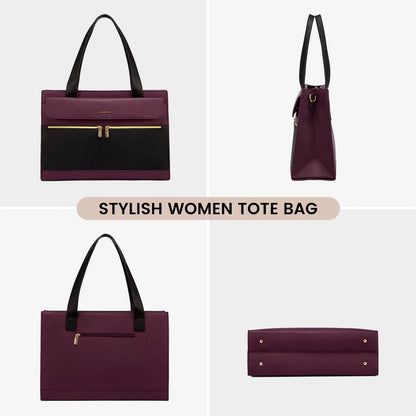 LOVEVOOK Laptop Bags for Women 17.3 Inch Ladies Work Bags Large Tote Bag with Laptop Compartment Designer Handbag Stylish PU Leather Briefcase for School Shoulder Bag for Office Business, Purple