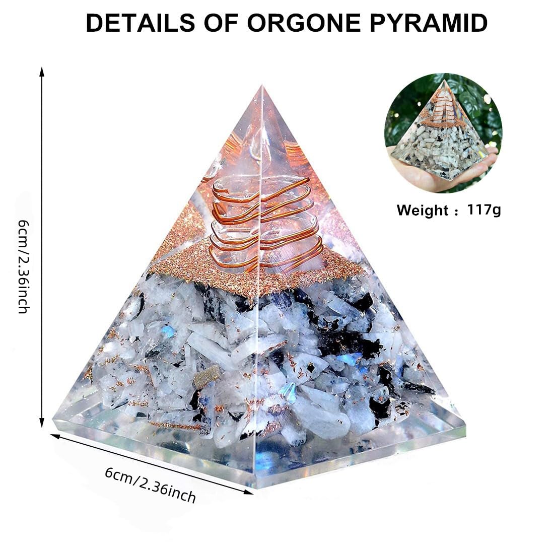 Orgonite Pyramid, Rainbow Moonstone Orgonite Crystal Pyramid, Positive Energy, Strength, Crystal Gemstone Pyramid