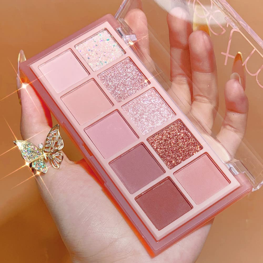 Go Ho 10 Colors Eyeshadow Palette,Matte&Glitter&Shimmer Eyeshadow Makeup,Pink Powder Light Pink Eye Shadow Shades,Naturing-Looking,Waterproof Eye Shadow Palette Makeup,03