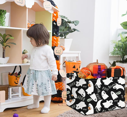 NTAOHAMPER Rectangular Gift Storage Basket Empty for Halloween, Storage Bin with Handles, Room Decor, Book Box(Black Ghost)