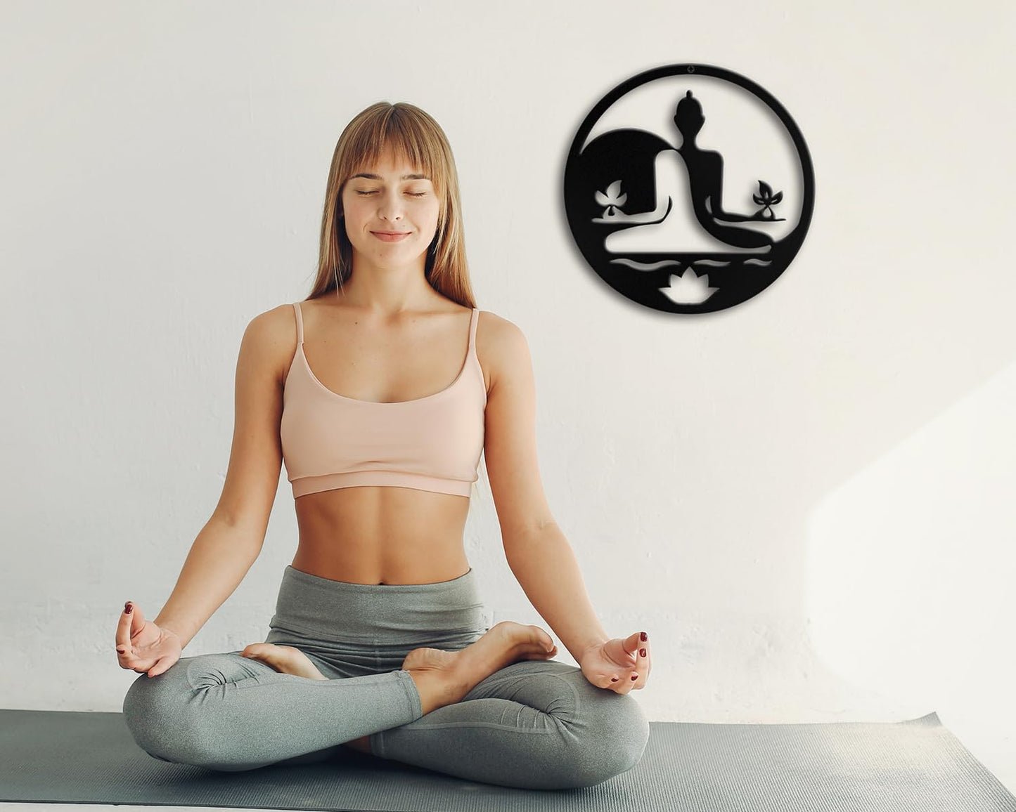 Kas Home Metal Zen Wall Decor Iron Buddha Wall Art Zen Lotus Spiritual Meditation Decor for Living Room Bedroom Yoga Studio Office Wall Décor (Black, 12x12inch)