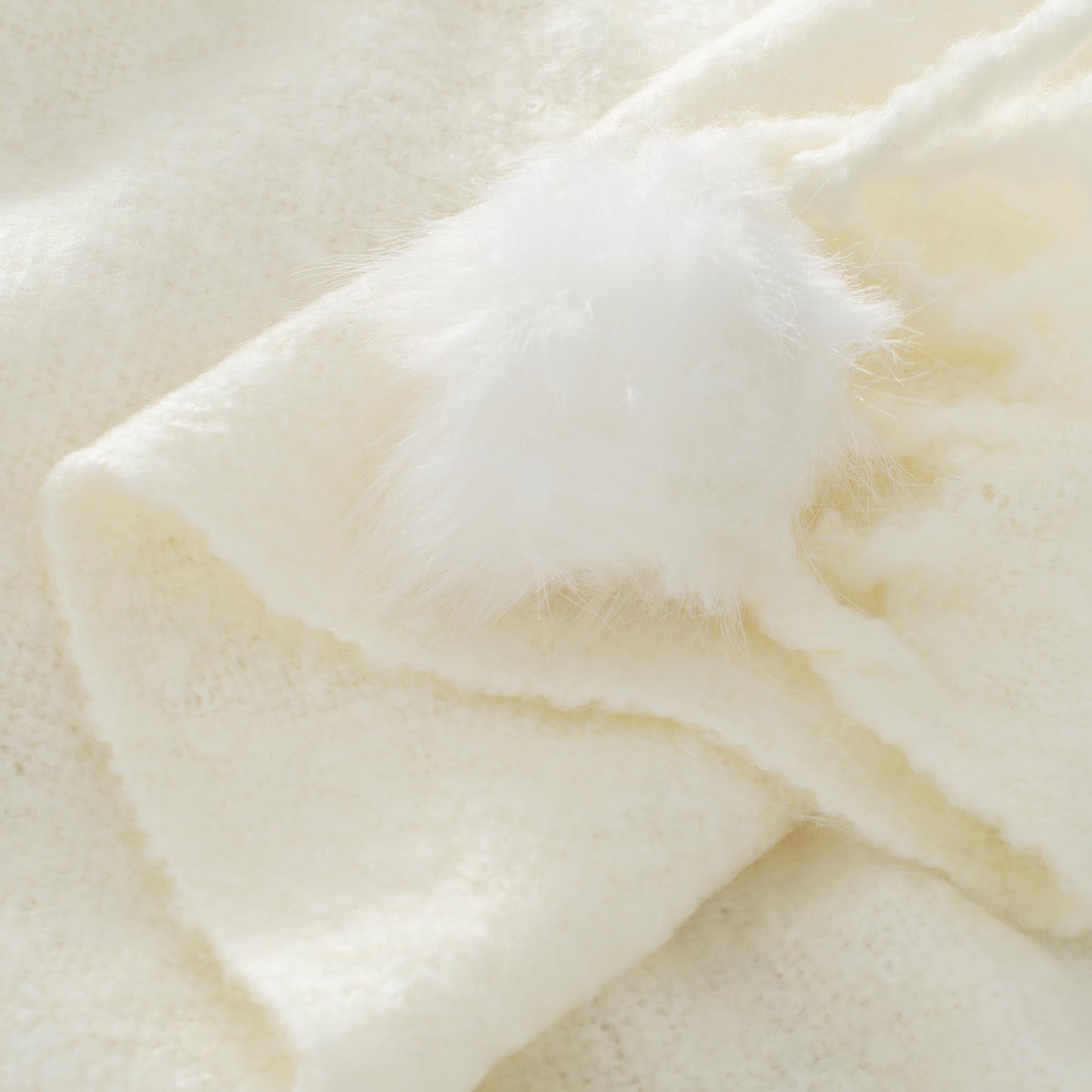 GINAMUSE White Pom Pom Throw Blanket for Couch, 60"X80" Soft Lightweight Knitted Farmhouse Decorative Blankets for Bed and Sofa