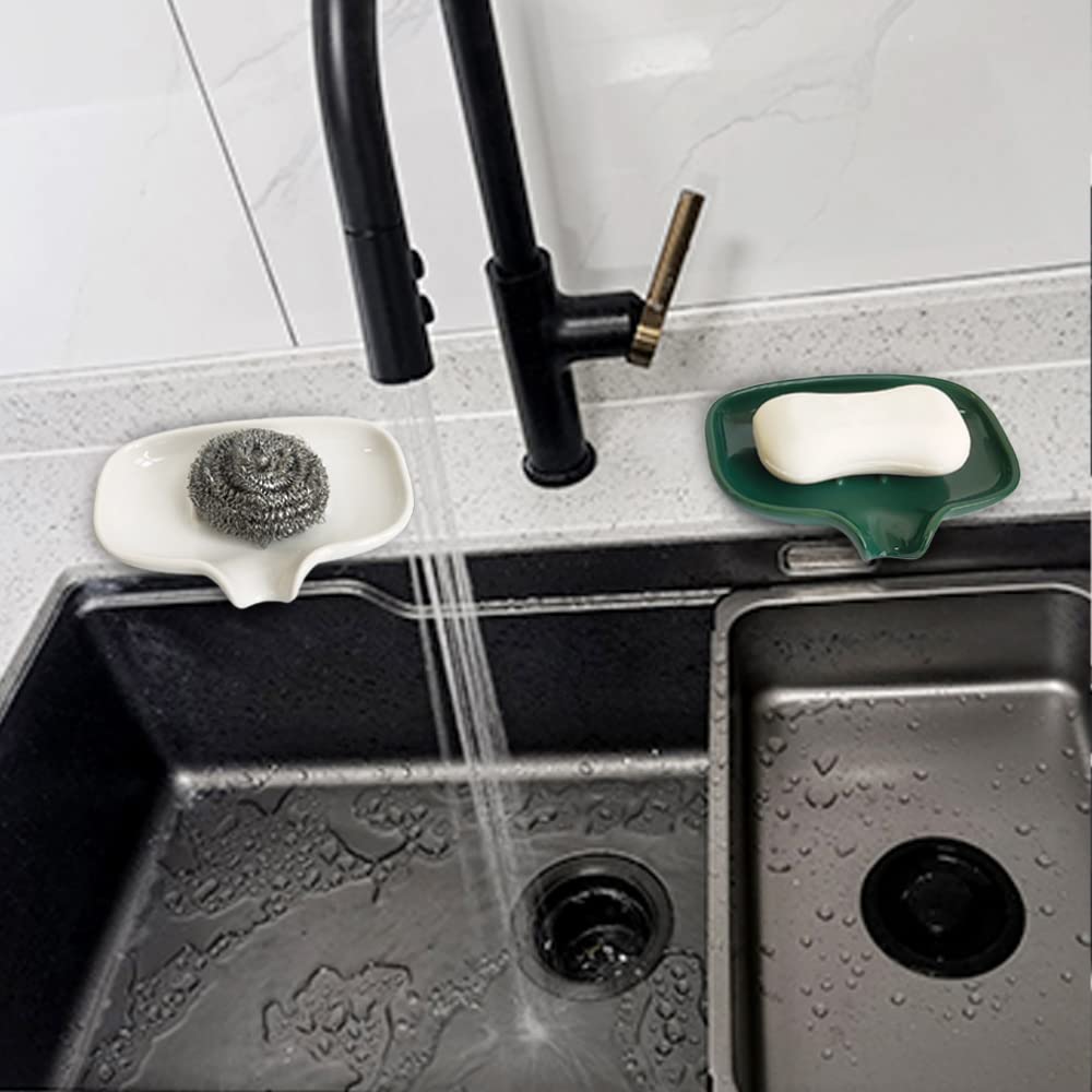 Multi-Color Ceramic Soap Dish for Kitchen or Bathroom, Easy to Clean, Self Draining Soap Holder, Keeps Soap Dry (Green)