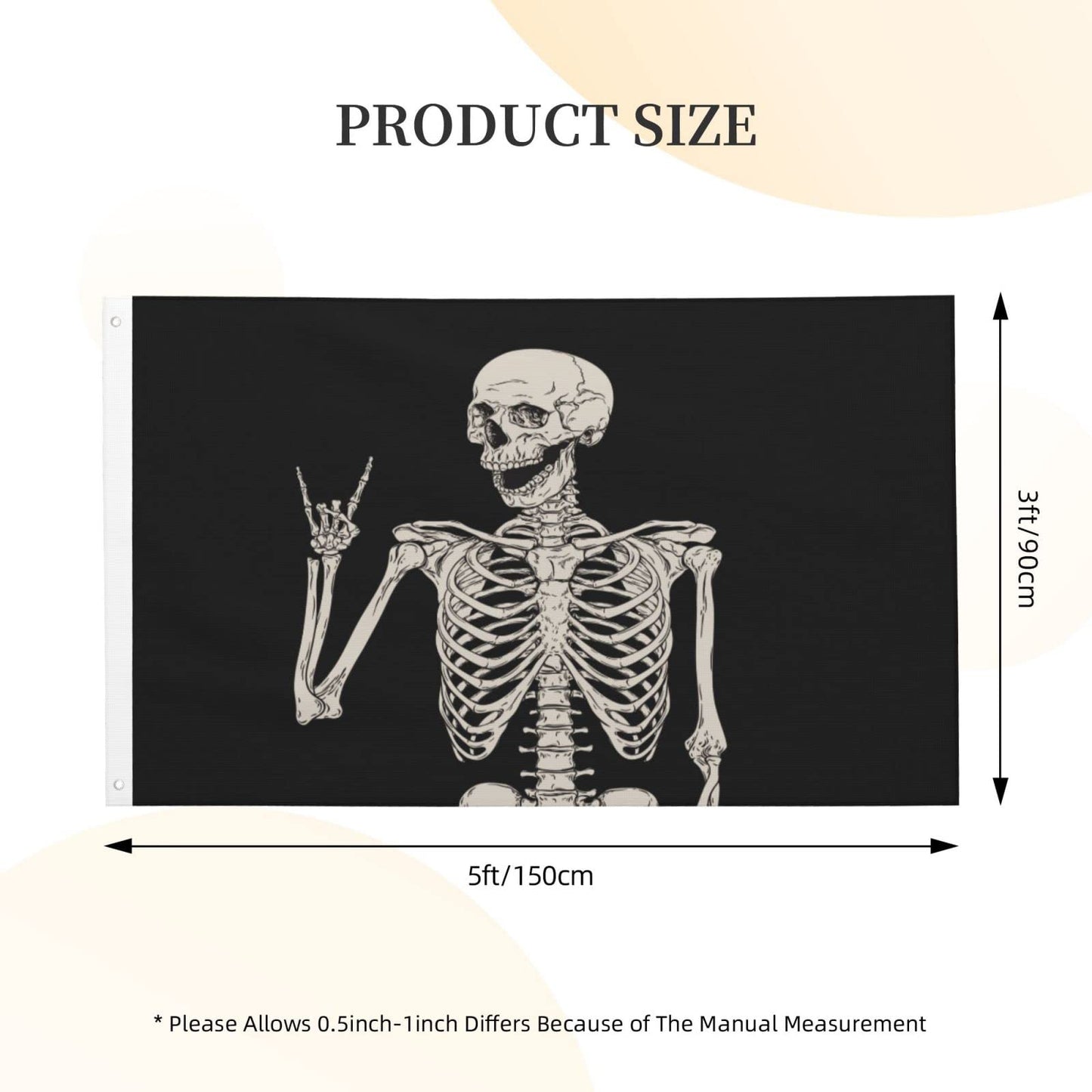 Rock and Roll Skeleton Skull Boho Hippie Double-sided Printed Flag 3x5 Ft, Garden Yard House Flags Greeting Banner, Indoor Outdoor Party Home Decor
