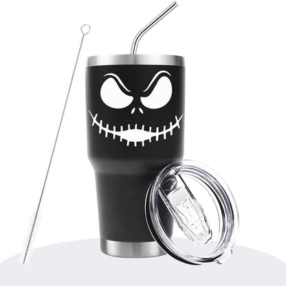 LXDAZSX 30OZ Jack Tumbler Stainless Steel Water Bottle Travel Mug Iced Coffee Cup with Handle Straw Lid Insulated Reusable Hot Cold Beverages Tumbler Smily