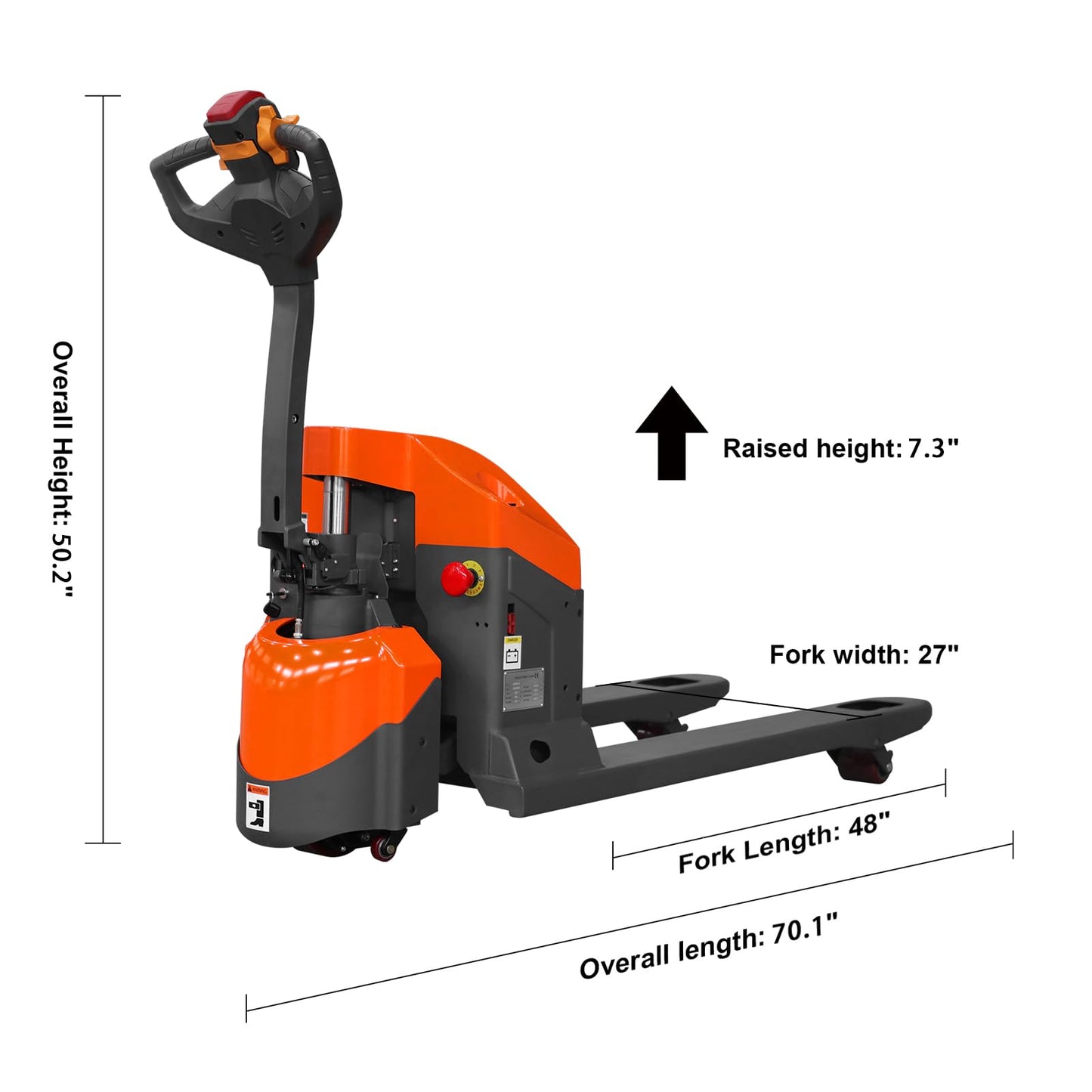 Tory Carrier Electric Powered Pallet Jack Truck, w/Emergency Key Switch 3300lbs Cap. 48" x 27" Electric Pallet Truck with Built-Out Charger