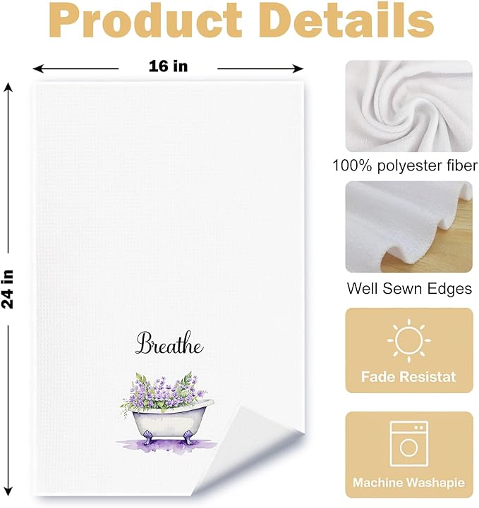 Farmhouse Purple Botanical Bathroom Hand Towels, Relax Breathe Soak Unwind