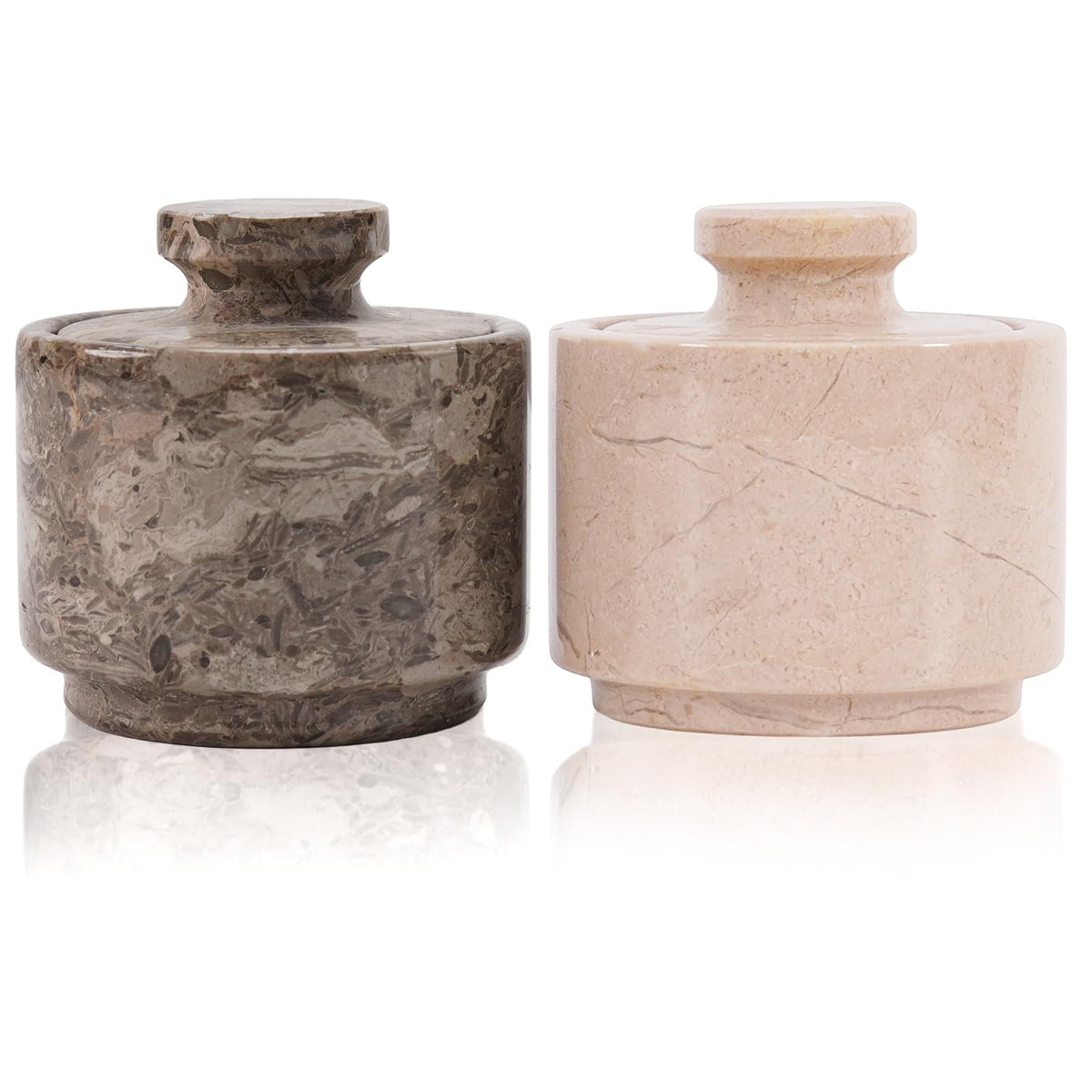 MARBLOUS KRAFTS Marble Salt Cellar 3" Inch Oceanic and Verona Celtic Salt and Spice Holders, DiningTable Decor for Kitchen & Home, Sea Salt Holder with Lid Storage Container, Gift for Mom