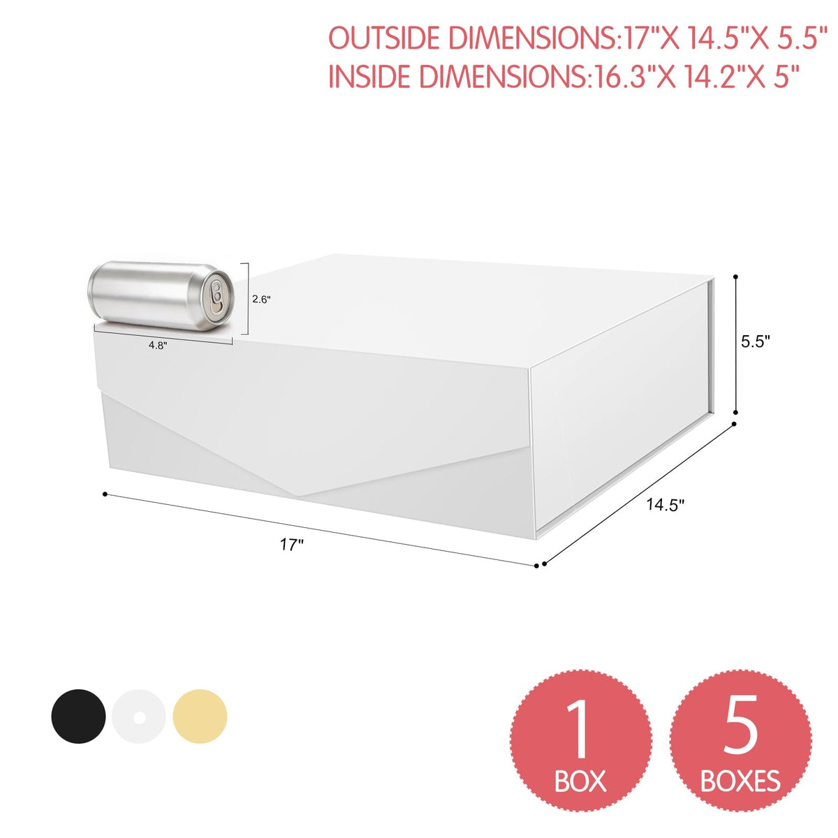 JINGUAN Extra Large Gift Box with Lid 16.3x14.2x5 Inches, White Magnetic Gift Box for Clothes and Large Gifts (Matte White)