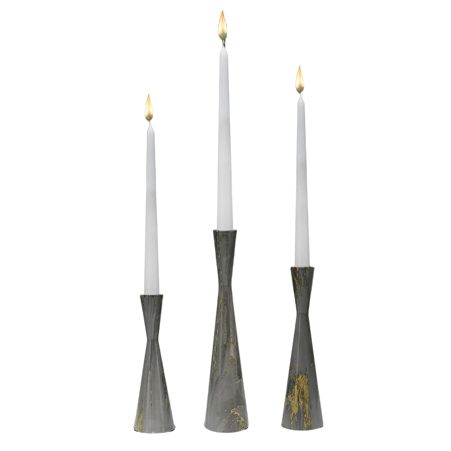 Threeight Metal Taper Candle Holders Set of 3 for Pillar Candles, Grey Marble Pattern Candle Stick Set Modern Decorative Centerpiece for Table Mantel,Wedding Housewarming Present,Dinning Party