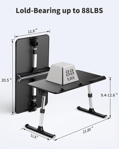 SAIJI Height & Angle Adjustable Laptop Stand for Bed, Lap Desk Bed Tray Table, Light Weight Foldable Portable Laptop Table for Couch Sofa Chair Floor Desk for Adults, Kids (52*30cm Black)