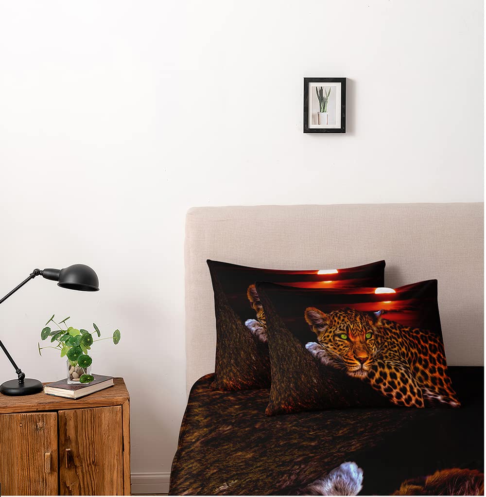 Holiyjog Cheetah Print Bedding Leopard Quilt Cover Sets Brown Linens Bed Pillow Shams King Size Animal Home Textile (King, 002)