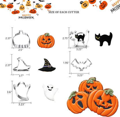 Halloween Cookie Cutters Set- 5 Pieces Stainless Steel Baking Cutter Molds Pumpkin, Ghost, Witch's Hat, Bat, Cat Cookie Cutters Holiday Decorative Party Supplies
