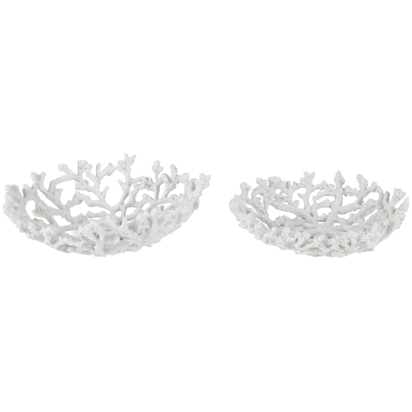 Deco 79 Resin Coral Decorative Bowl Decorative Bowl Textured Decorative Containers, Set of 2 Decorative Keepsake Boxes 13", 12"W, White