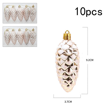 DAHI 10pcs Glitter Christmas Tree Pendant fir Tree Cones Champagne Christmas Tree Ornament Christmas Balls for Christmas Tree Decoration (Champagne-a)