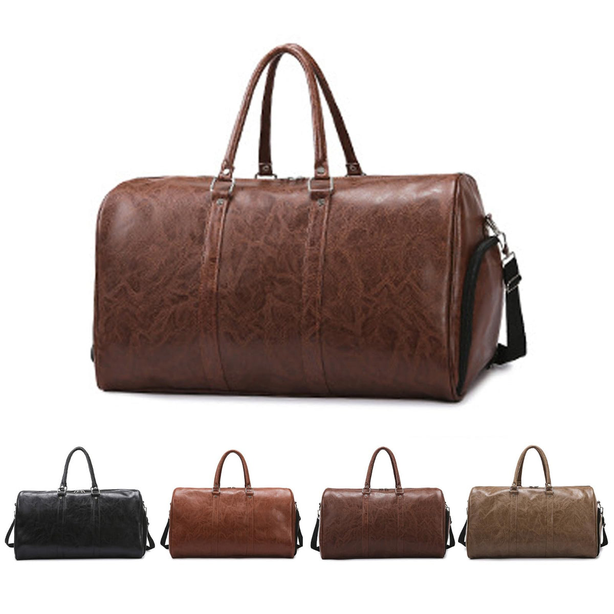 PU Leather Duffle Bag for Travel Duffel Bag, Gym Bag Overnight Bags Weekender Bag for Men (light brown)
