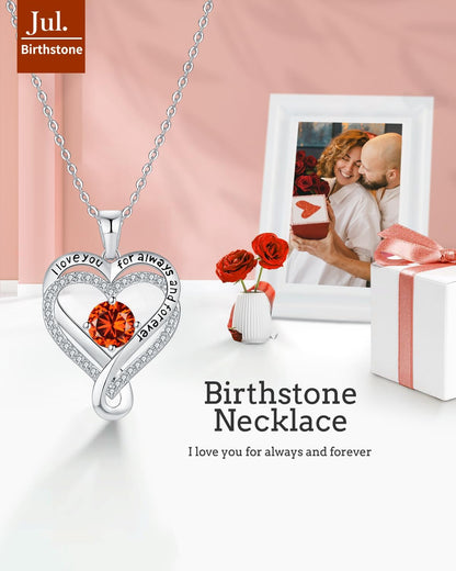 Jewelry for Women Wife Infinity Heart Birthstone I Love You Necklace S925 Anniversary Women Necklaces for Her Wife Birthday Gift Ideas, Birthday Present for Girlfriend Mom Daughter Sterling Silver