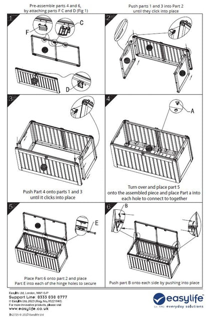 Easylife Steelcore270 Steel-Reinforced Garden Storage Box with 270 Litre Capacity, Lockable and Waterproof Garden Tool Storage Chest, No Tool Assembly, H53xW105xD49cm- Fully Guaranteed