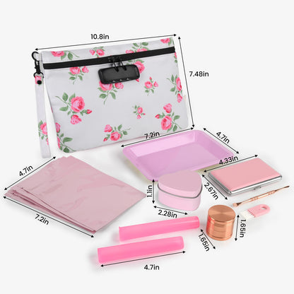 Aobelan Pink Rose Travel Pouch - Waterproof with Combination Lock, 8 Accessories and Gift Box