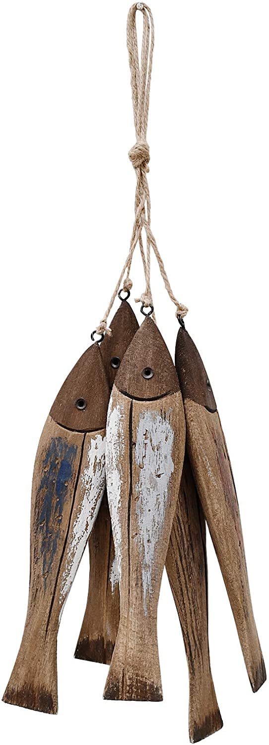 Morning View Wood Fish Wall Decor Nautical Decorations for Home Beach House Decorative Coastal Hanging Fish Decor Set of 2 Ocean Lake Sea Theme Wall Sculpture Bathroom Bedroom Wall Art