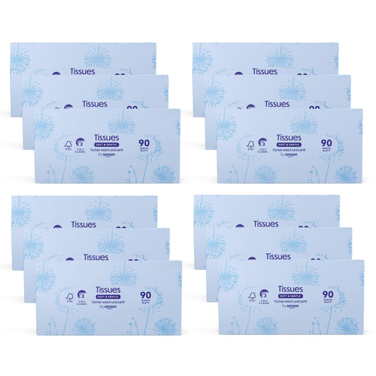 by Amazon 3-Ply Facial Tissues, 1080 Count (12 Packs of 90) (Previously Presto!)