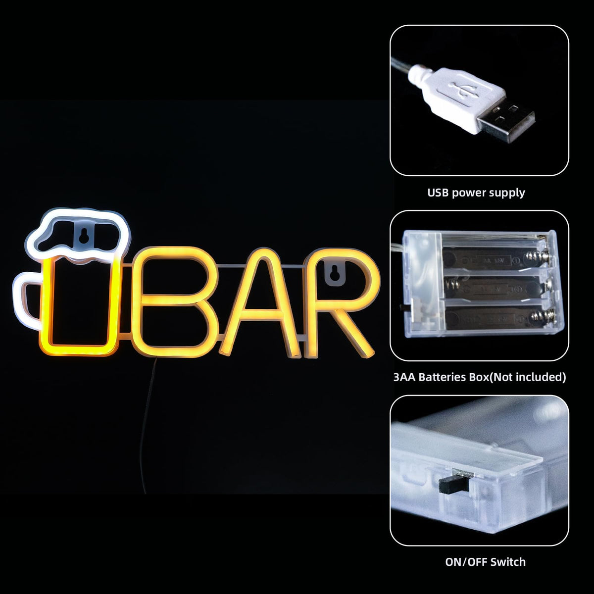 VOCAON Bar Beer Neon Signs Light Wall Decor USB/Battery Powered Neon Lights for Bedroom Girls Kids Birthday Party LED Bar Signs for Home Bar, Bistro, Party, Club, Home Theater (Warm White)