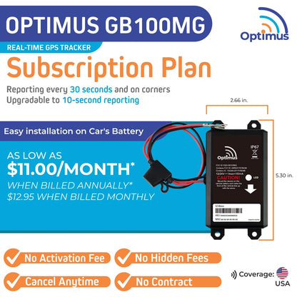 Optimus Wired GPS Tracker for Vehicles - Easy Installation on Car's Battery - Low Cost Subscription Plan Options