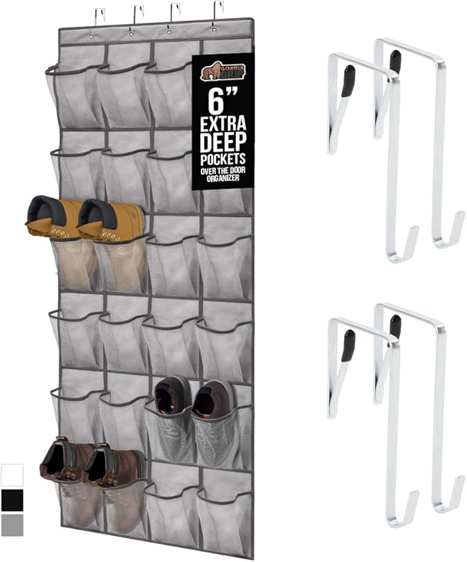 GORILLA GRIP Over the Door Shoe Organizer, 24 Extra Large Breathable Mesh