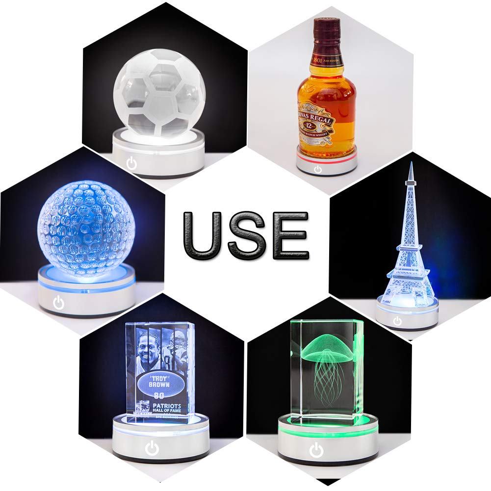IFOLAINA LED Light Base Lighted Display Stand for Crystal Ball Glass Art Tumbler RGB Multicolor Lighting Round Pedestal USB Battery Operated - Sphere Stand