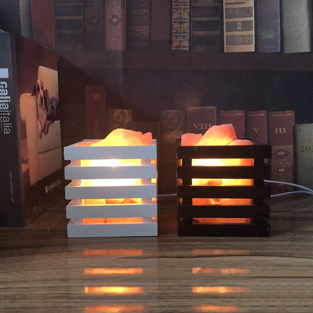 IMEFF Himalayan Salt Lamp, Creative Natural Crystal Slat Rock Lamp Nightstand Decor Light with Wooden Basket, Dimmer Switch, 10x11x10.5cm,White