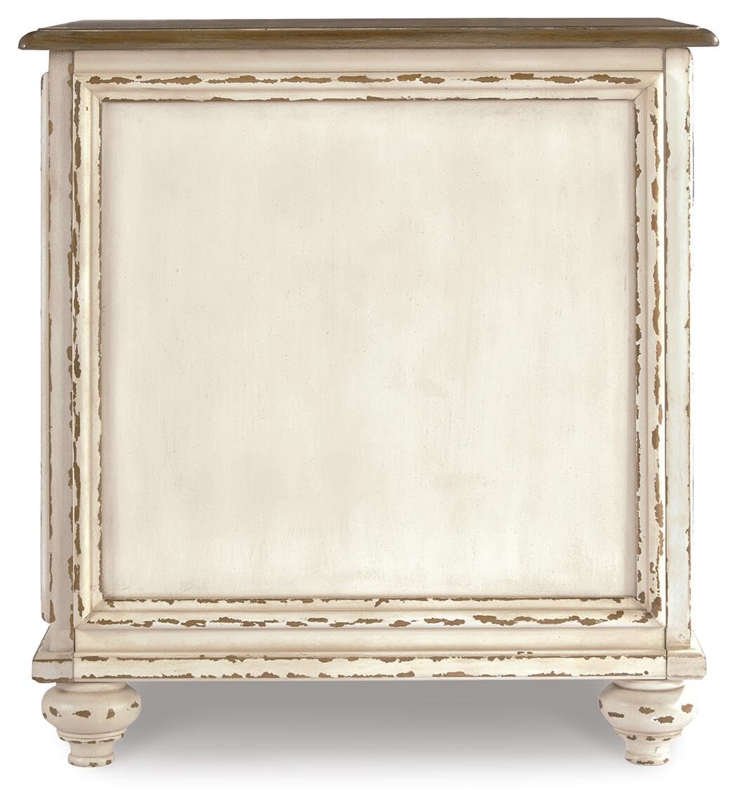 Signature Design by Ashley Realyn Chairside End Table, Living Room Side Table, Antique Two-Tone Mirrored Door, Ash Veneer, Wood and Engineered Wood, White/Brown, 18"W x 24"D x 25"H