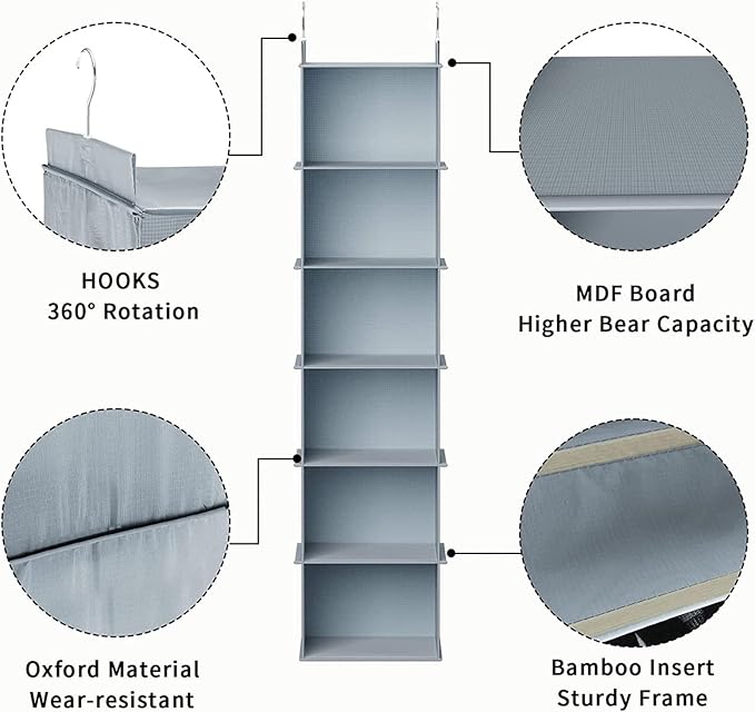 YOUDENOVA Hanging Closet Organizer, 6-Shelf Closet Hanging Shelves