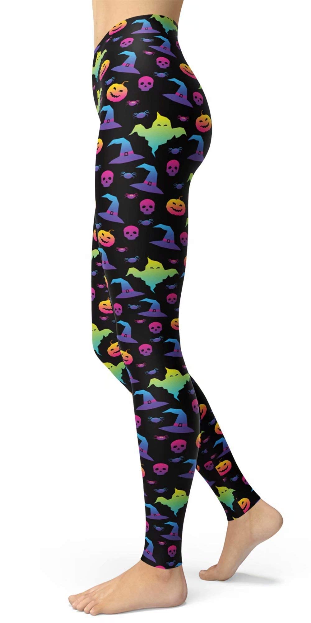 sissycos Women's 80s Leggings Artistic Splash Printed Buttery Soft Stretchy Pants (Small, Rainbow Halloween)