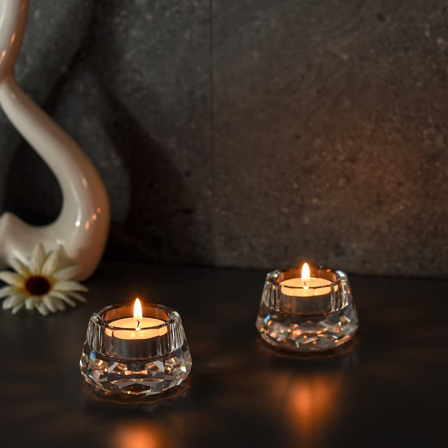 Crystal Candle Holders Set of 2, Tea Wax Ultra Elegant & Modern Centerpiece Home Décor,Wedding