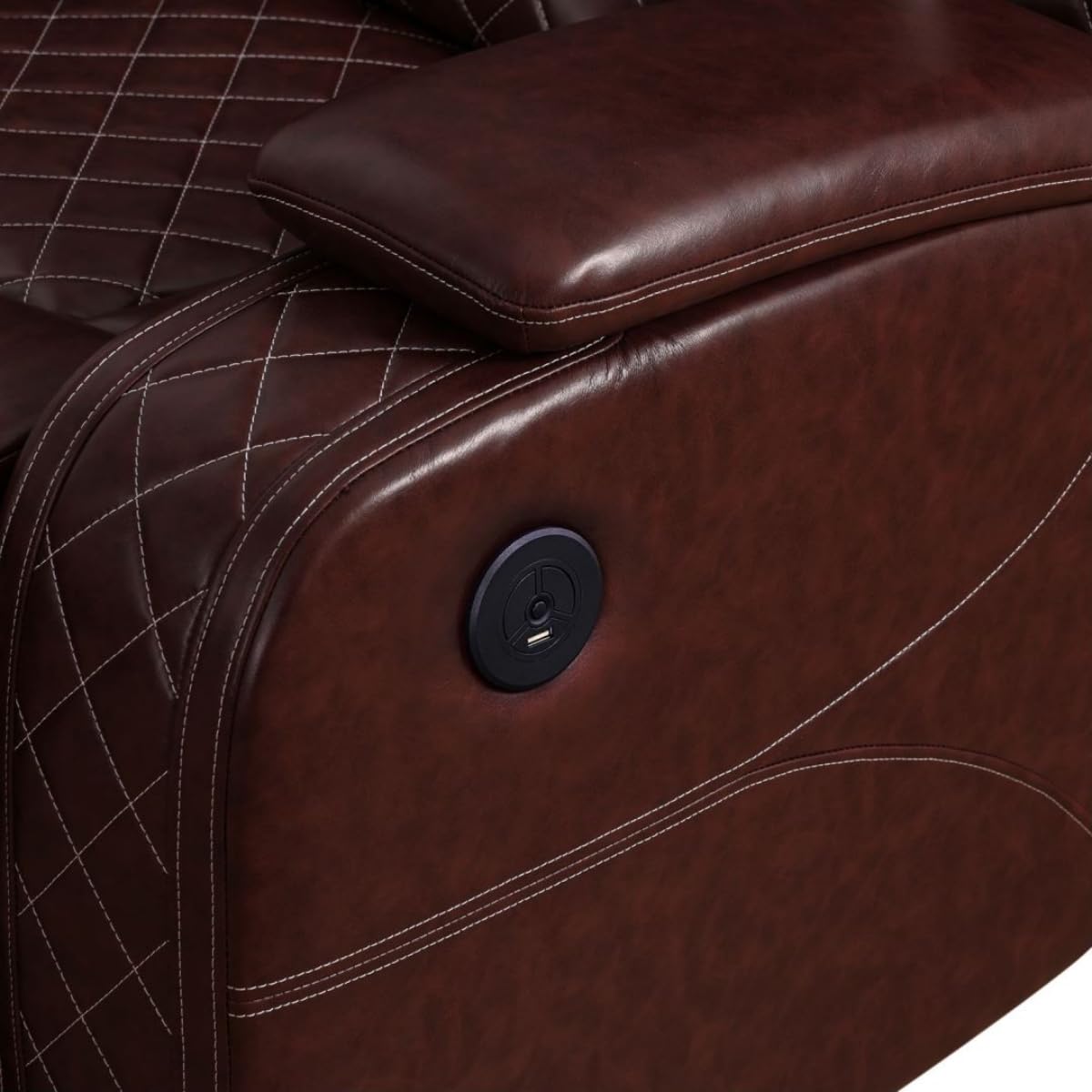 UOCFYK Electric Power Recliner Chair Living Room Furniture, Comfy Wide Lazy Home Theater Breathing Leather Seating with USB 2.0 Charging Ports, LED Light Strips (Red)