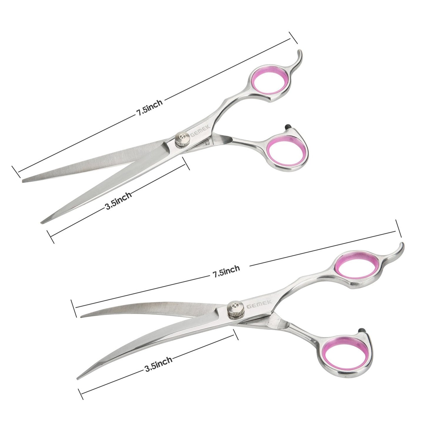 GEMEK Pet Grooming Scissors Set 4 Pieces Stainless Steel Pet Trimmer Kit Used for Dog Cat and More Pets - with 7.5-inch Cutting Scissors, Thinning Shear, Curved Scissors, Grooming Comb