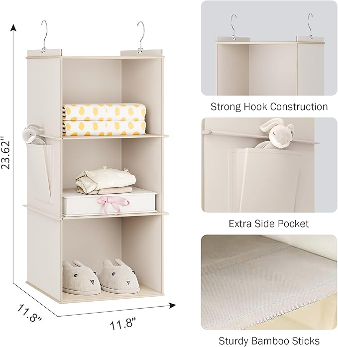YOUDENOVA Hanging Closet Organizer, 3-Shelf Closet Hanging Storage Shelves