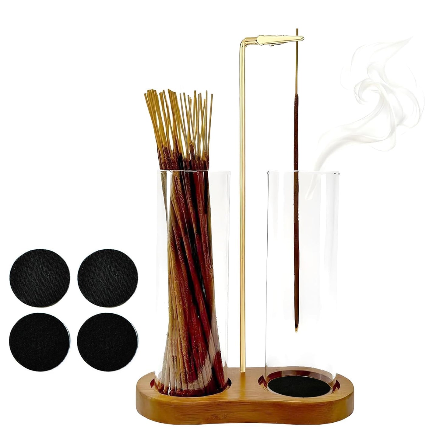 2 in 1 Incense Stick Holder - Glass Incense Holder with Ash Catcher & Incense Storage and Sticky Pads, Anti-Ash Flying Incense Stick Burner for Meditation Yoga Spa Home Office Decor